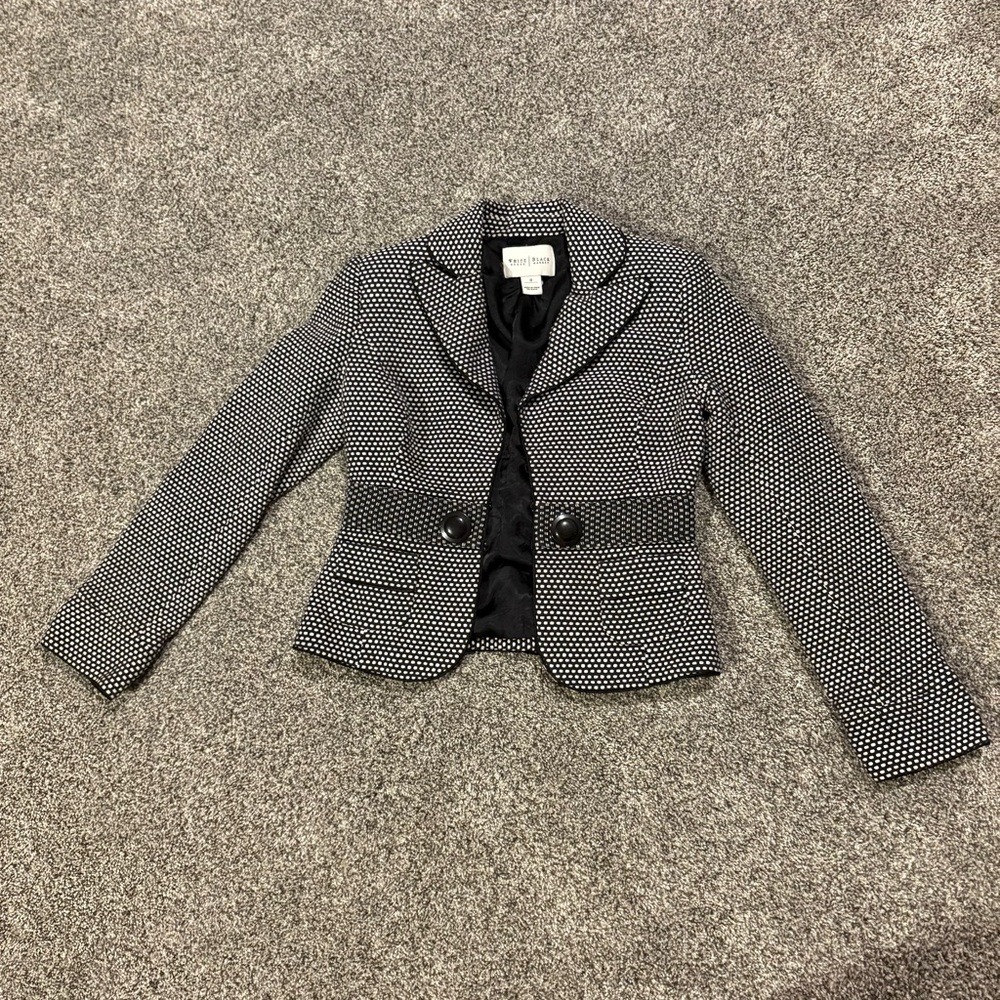 White House Black Market Black and White Polka Dot Blazer - Size 0